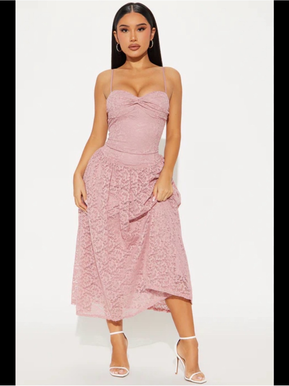 Fashion Nova Lace Midi Dress in Mauve-Tan